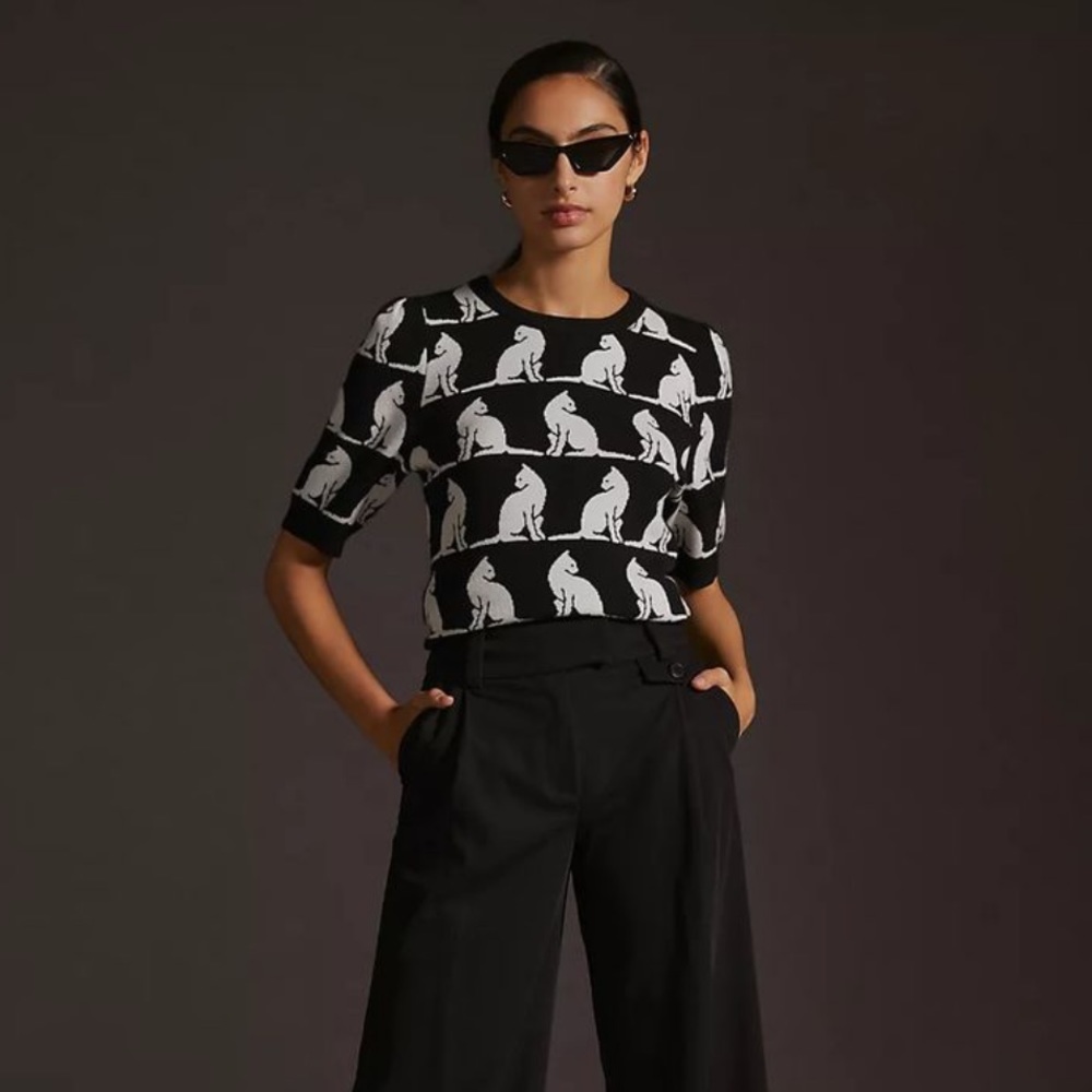 Maeve Harmon Jacquard Cat Sweater Tee
